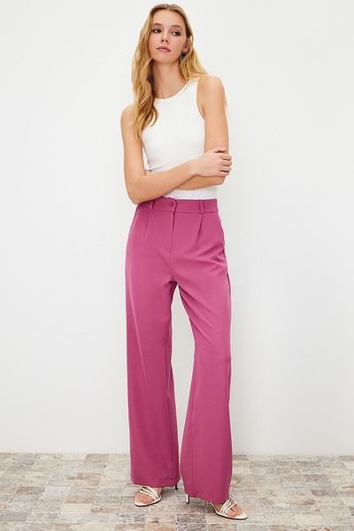 Trendyol Collection Φούξια υφαντό παντελόνι με φαρδύ πόδι/φαρδύ πόδι TWOAW21PL0076
