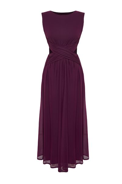 Trendyol Collection Lilafarbenes A-Linien-Kleid aus gestricktem Tüll mit Fenster-/ausschnittdetails TPRSS24EL00022