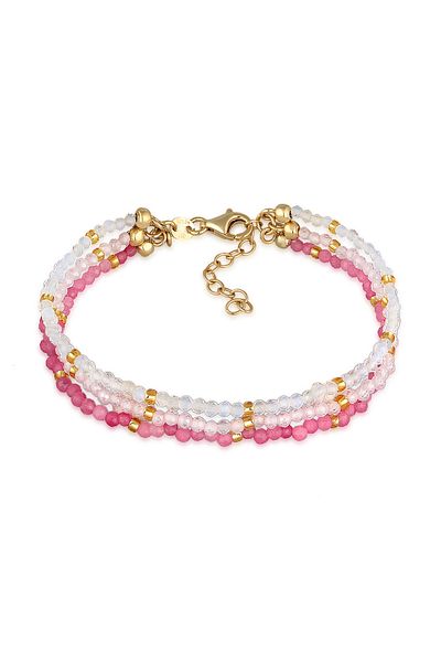 ELLI Edelstein Mondstein Glas – 3-Reihig Rosa 925 Silberarmband