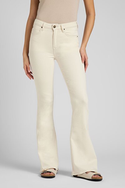 Lee Breese Flare Fit Yüksek Bel İspanyol Paça Pamuklu Ekru Kadın Esnek Jean Denim Kot Pantolon