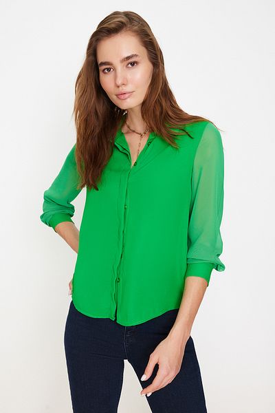 Trendyol Collection Прозора світло-зелена ткана форма "Гомлек" TWOAW20GO0116