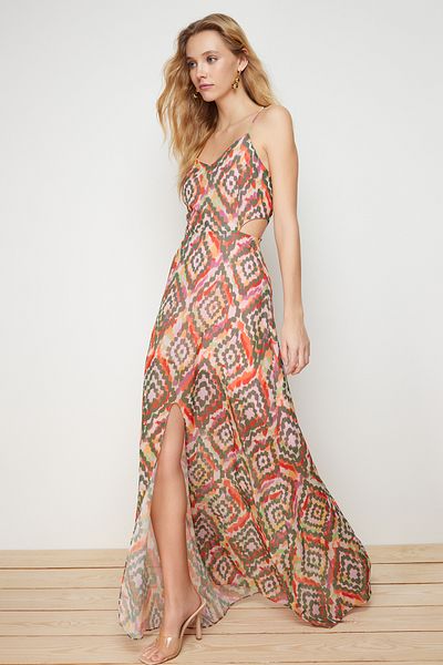 Trendyol Collection Σμαραγδένιο Πράσινο Φόρεμα με λεπτομέρεια μέσης με λουλουδάτο μοτίβο TWOSS20EL1270