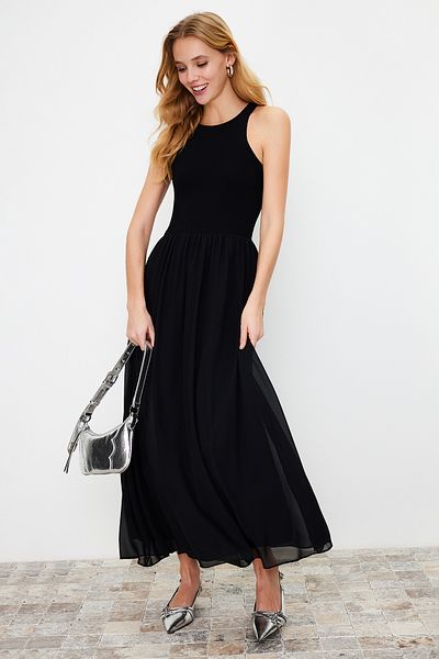 Trendyol Collection Μαύρο Maxi Halter Υφασμάτινο Φόρεμα με Επένδυση TWOSS24EL00143