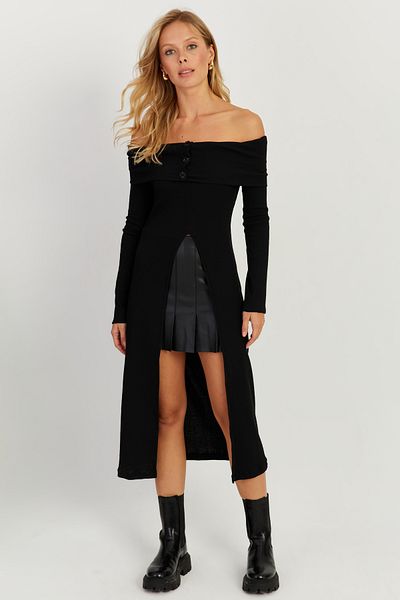Cool & Sexy Women's Black Madonna Collar Tunic EY2710