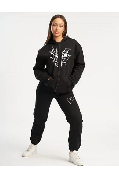 ZEMLİYA Set de trening cu glugă și fermoar cu imprimeu gotic Grunge