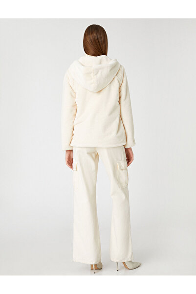 Koton Übergroßer Plüsch-Kurzmantel mit Kapuze