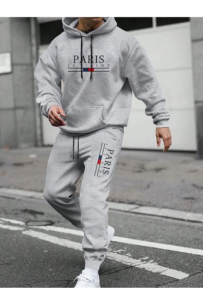 MOONBULL Σετ ανδρικής φόρμας Paris Jet'aime με στάμπα με κουκούλα