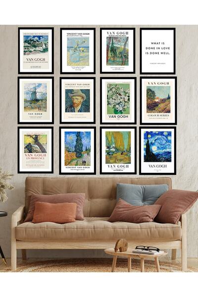 kutuTR Dekorize Mdf Tablo Seti 12 Parça 3 Mm - Van Gogh Salon Oturma Yatak Od...