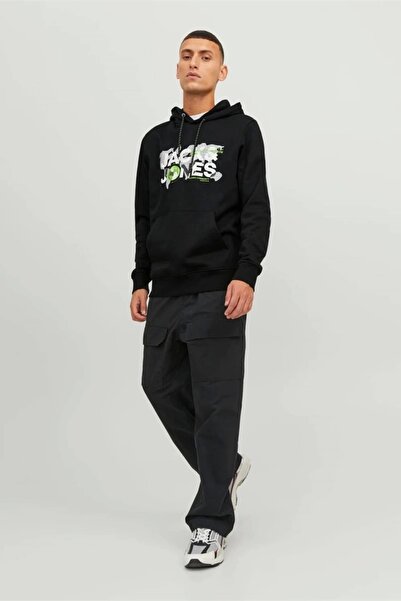 Jack & Jones جاك وجونز12240214 سويت شيرت رجالي بغطاء للرأس - أسود