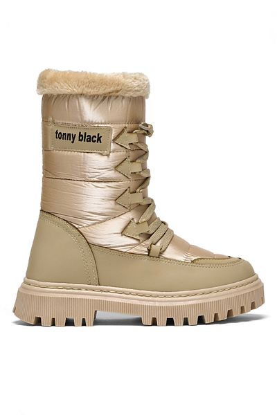 Tonny Black Παιδικές μπότες χιονιού Unisex Nude Thermo Sole μπροστά με κορδόνια