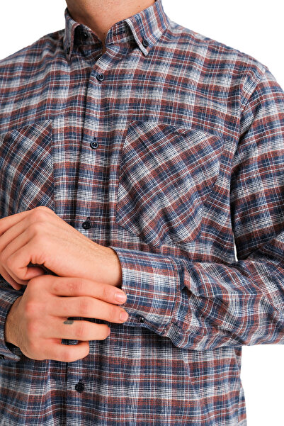 Varetta Ανδρικό πουκάμισο με διπλή τσέπη μπλε χειμερινό κλασικό κομμένο πέτο με κουμπιά