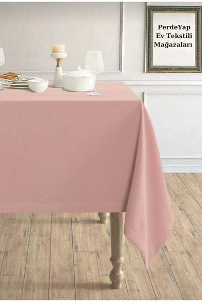 PerdeYap1980 Kadife Dokulu Açık Gülkurusu Renk Masa Örtüsü 12481-Gülkurusu