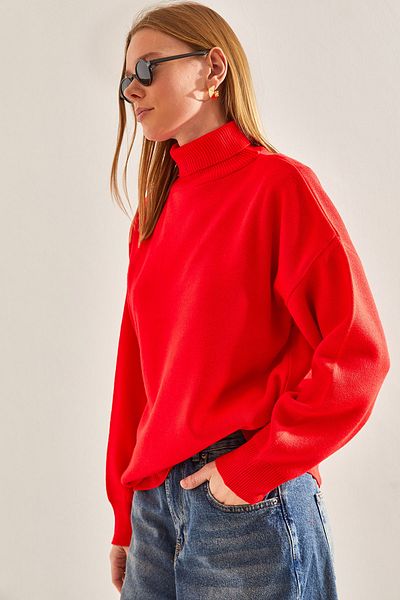 Bianco Lucci Women's Turtleneck Oversize Knitwear Sweater