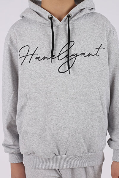 han elegant Λεπτομερές σετ φόρμας καγκουρό με τσέπη και κουκούλα unisex