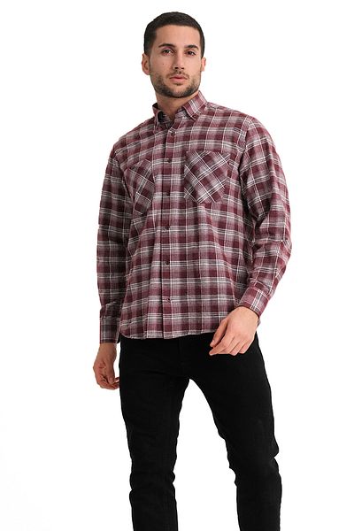Varetta Ανδρικό πουκάμισο με διπλή τσέπη Claret Red Winter Classic Cut με γιακά με κουμπιά