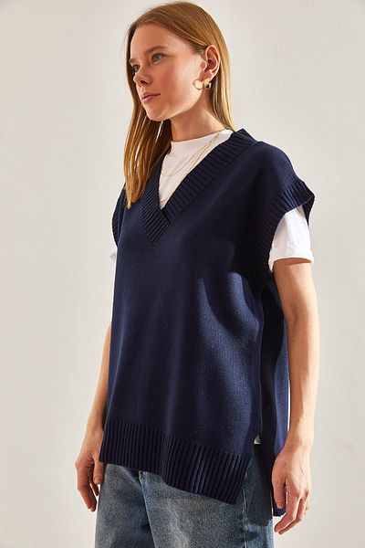 Bianco Lucci Damen-Strickpullover mit V-Ausschnitt