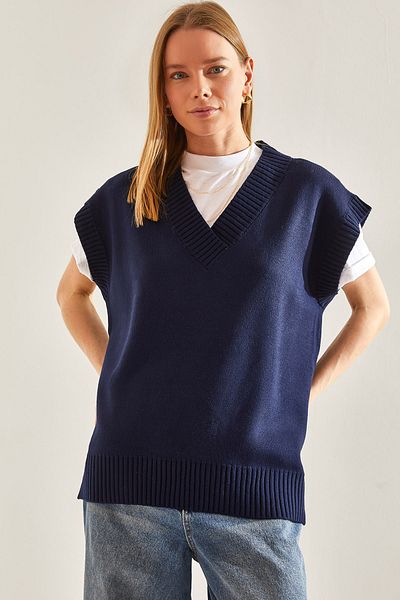 Bianco Lucci Damen-Strickpullover mit V-Ausschnitt