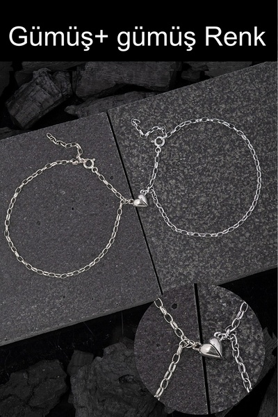 Erer Gümüş Gümüş bay çift birleşen kalp sevgili bilekliği kle2s65