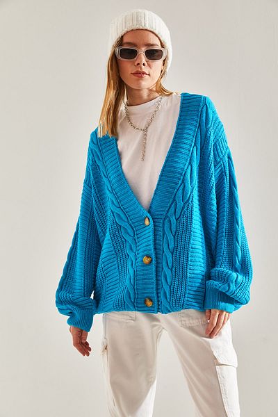 Bianco Lucci Women's Hair Braided Oversize Knitwear Cardigan