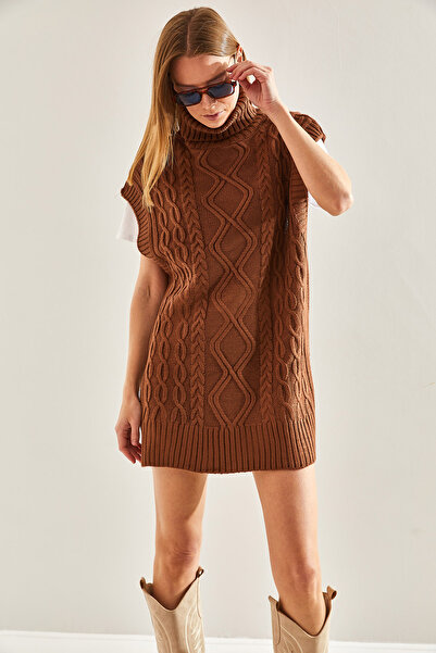 Bianco Lucci Women's Turtleneck Hair Braided Knitwear Sweater