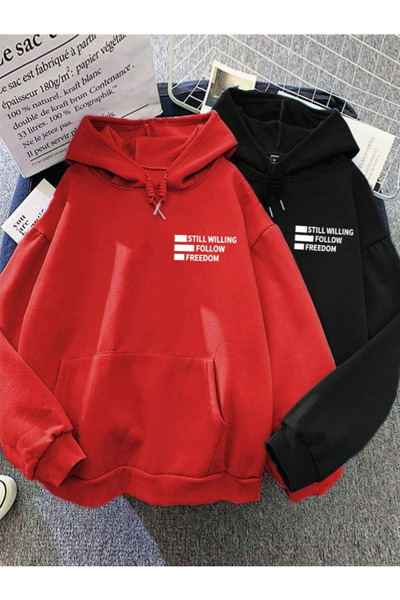 Revasser 2'Li Still Freedom Kalın Kışlık Sweatshirt - Baskılı Oversize Kapüşonlu