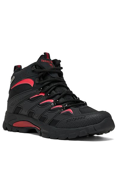 Tonny Black Unisex Schwarz Rot Bequeme Passform Wasserabweisende Schnürstiefel Unisex