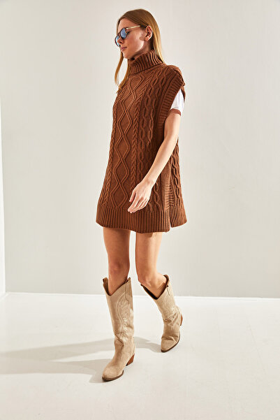 Bianco Lucci Women's Turtleneck Hair Braided Knitwear Sweater