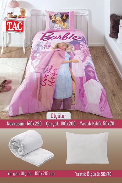 Taç طقم نوم بناتي فردي مرخص من Barbie Pink Power مكون من 5 قطع 100% قطن