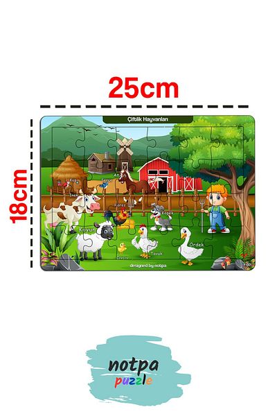 kutuTR NOTPA Kids Educational and Educational Wooden Colorful Jigsaw Puzzle 18x25 Size Puzzle Farm Animals