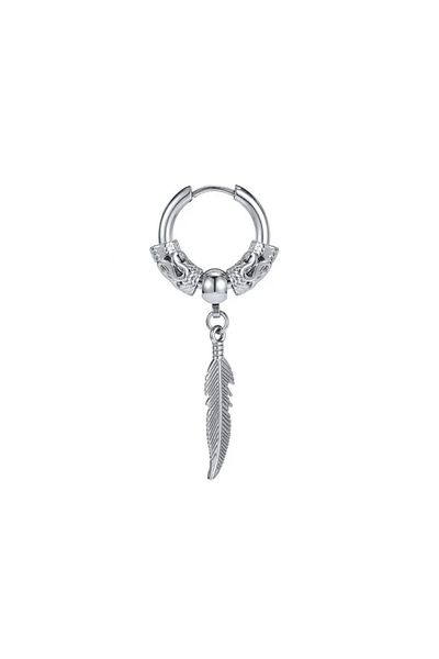 Jaida Moda Unisex 316l Surgical Steel Aztec Motif Feather Figure Dangle Hoop Earrings