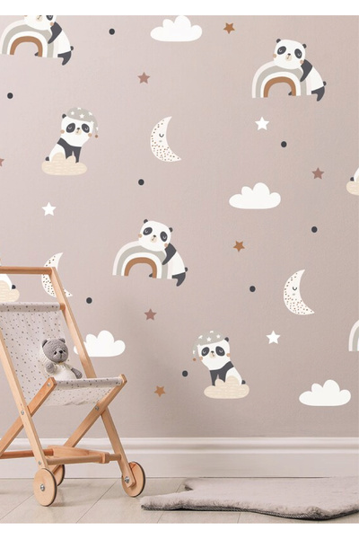WALLHUMAN Αυτοκόλλητο τοίχου για παιδικό δωμάτιο Panda Sleep