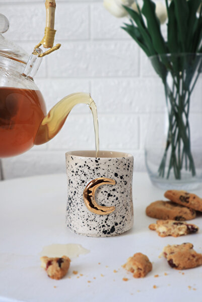 ada mia seramik El Yapımı Amorf 24k Altın Dekorlu Seramik Mug 220ml