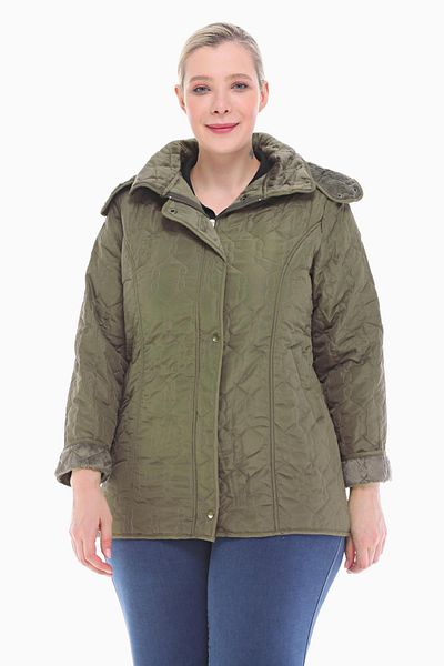 VETRE Women's Large Size Hooded 75 Cm Khaki Quilted Coat 1014