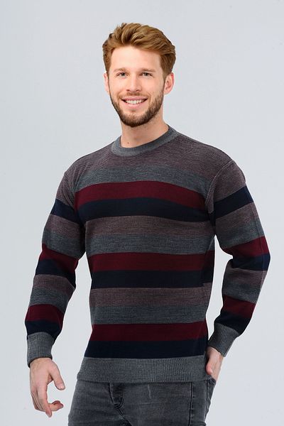 HEDEFNUR TEKSTİL STEEL KNITTED ZERO COLLAR KNITWEAR SWEATER STRIPES MODEL