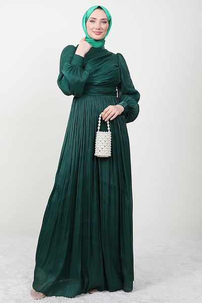 Giza Giyim Σμαραγδένιο Μεταξωτό Φόρεμα Hijab