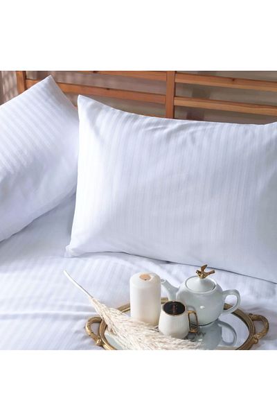 Shopiole 2Pcs Cotton Satin Hotel Pillowcase /100% Cotton Satin Jacquard Striped Pillowcase Set of 2