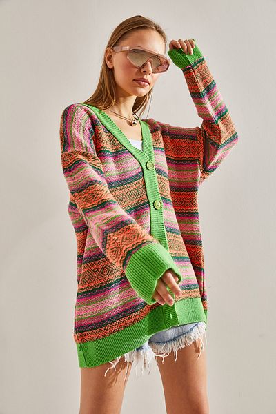 Bianco Lucci Mehrfarbig gemusterter Oversize-Strickcardigan für Damen