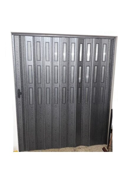 DEKORAKS 3 Sıra Camlı Akordeon Kapı, Karaağaç Ahşap Desenli 72x215cm