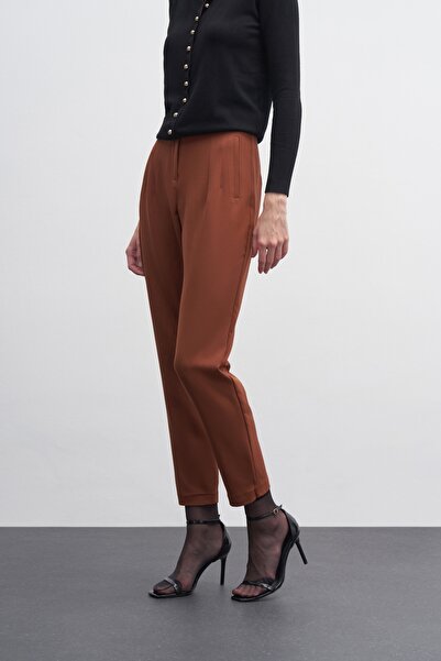 EBU Prive Kadın Pensli Yüksek Bel Fit Pantolon Çikolata Kahve