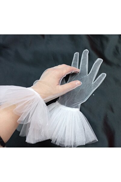 es moda shop Γάντια γάζας Yasmin μακριά βολάν λευκά