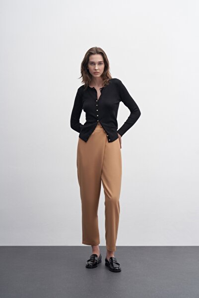 EBU Prive Women's Asymmetrical Fabric Trousers Camel