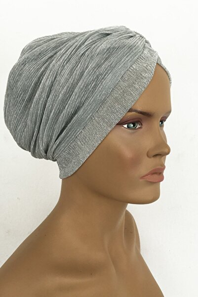Vera Καπό Efruz Ready Turban Cross Banded Lined Hijab Bonnet Γκρι ασημί ασημί Γυναικείο κομψό καπό