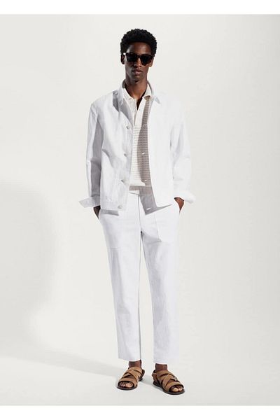 MANGO Man Regular cut cotton linen trousers