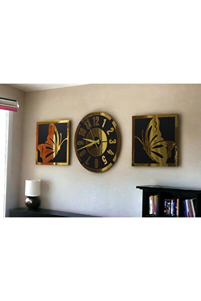 Small Tasarım Ev Ofis Duvar Dekorasyonu Kelebek'li Saat Ahşap Duvar Dekoratif...