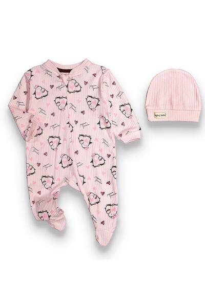 Genel Markalar Bebek Penguen Desenli Bereli 2'li Fermuarlı Tulum - Pembe