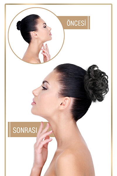 KONAK PERUK Saçlı Lastikli Topuz Toka - Siyah