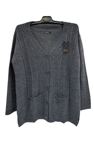 Moda Zeyn Yeni Sezon Kadın V Yaka Düğmeli Cepli Örgü Anne Triko Hırka