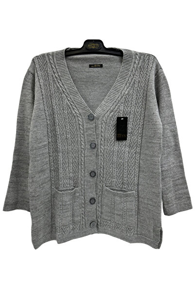 Moda Zeyn New Season Women's V-Neck Buttoned Pocket Knitted Mother Knitwear Cardigan
