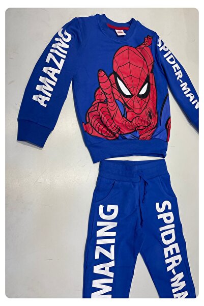 Ceo Kids Erkek çocuk spider man baskılı fırçalı kumaş eşofman takım
