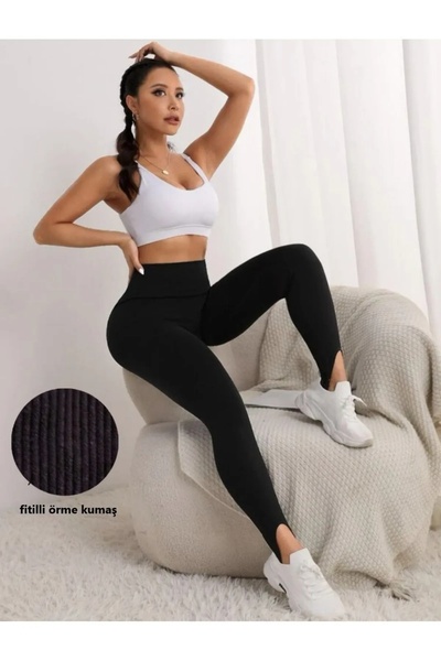 Fitilli Tayt Yüksek Bel Push Up Etkili Fitilli Kumaş